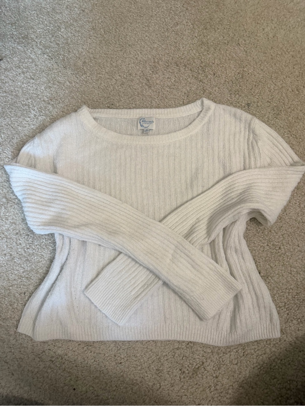 Francesca's Collections Cream Ribbed Crew Neck Sweater